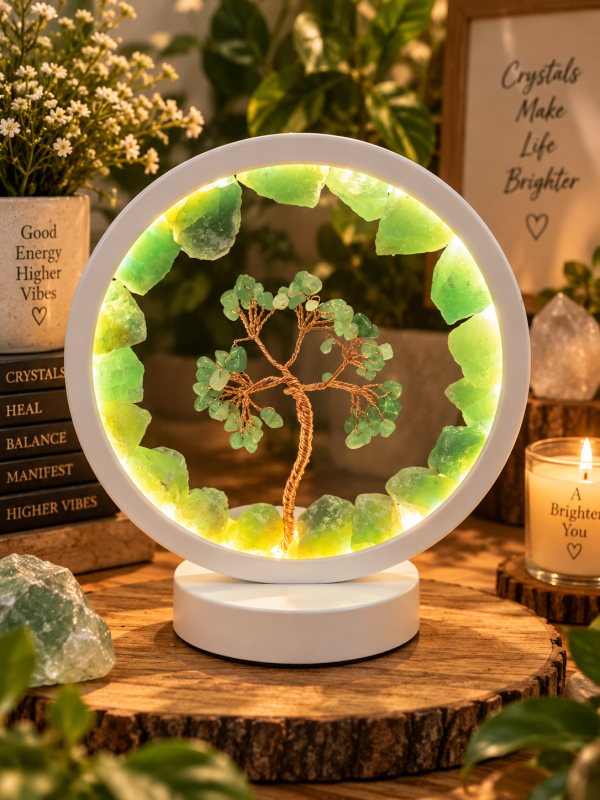 Green aventurine circle-Shaped Tree Lamp with Wire