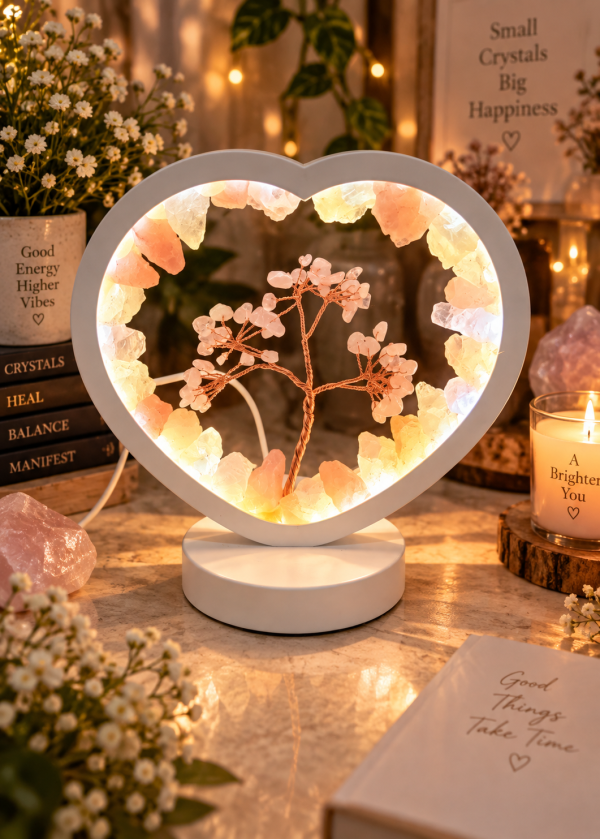 Rose Quartz heart-Shaped Tree Lamp with Wire