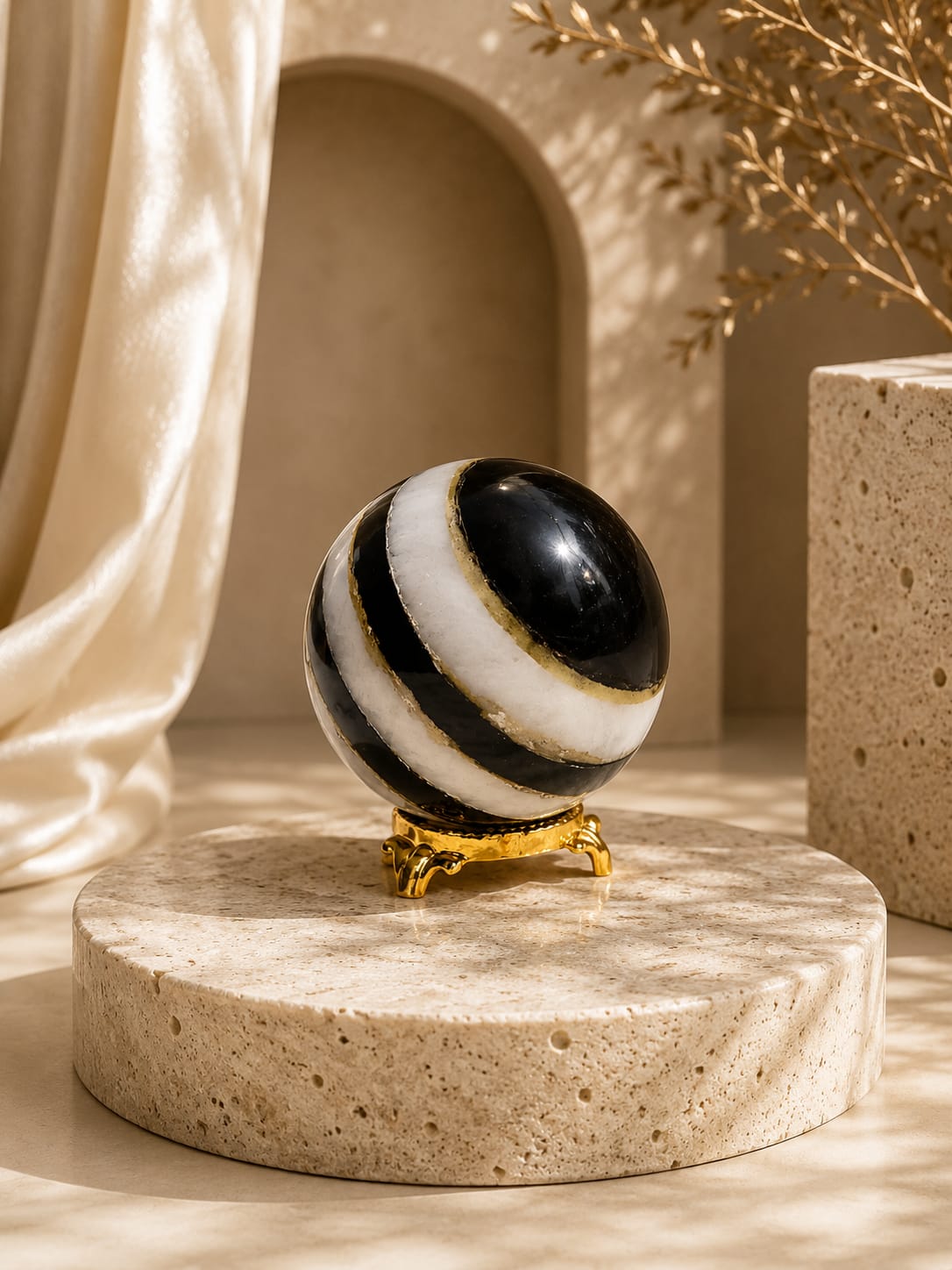 black obsidian and white quartz in 1 sphere (200 to 250 gm)