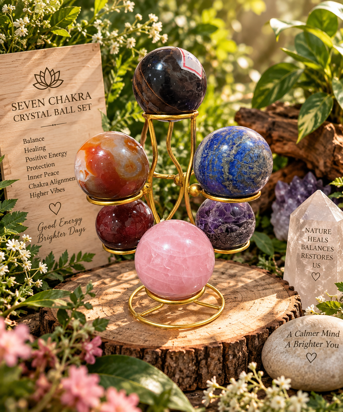 Premium 7 chakra sphere set with stand (approx 2kg weight)
