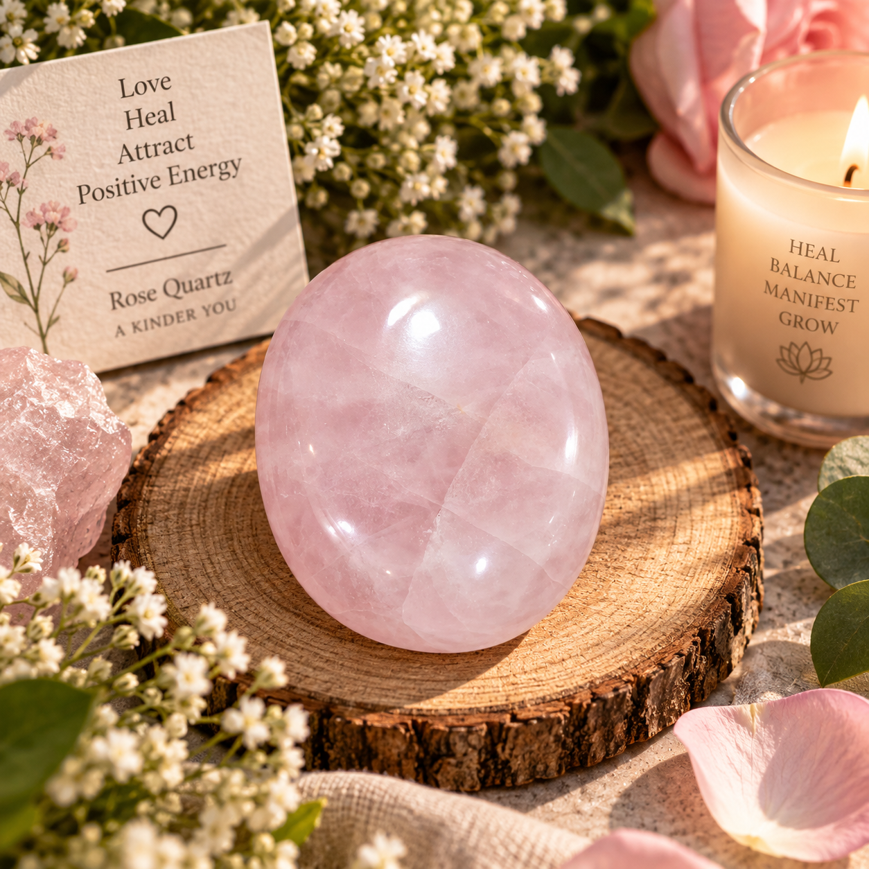 Rose quartz palm stone (approx 95 gm)