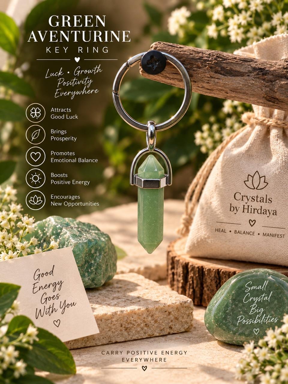 Green Aventurine Crystal Keyring – Luck & Prosperity