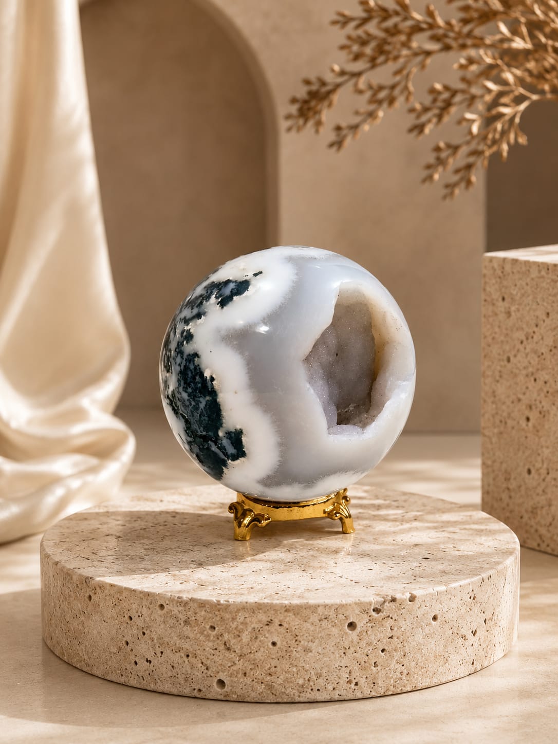 druzy moss agate sphere (350 to 400gm)