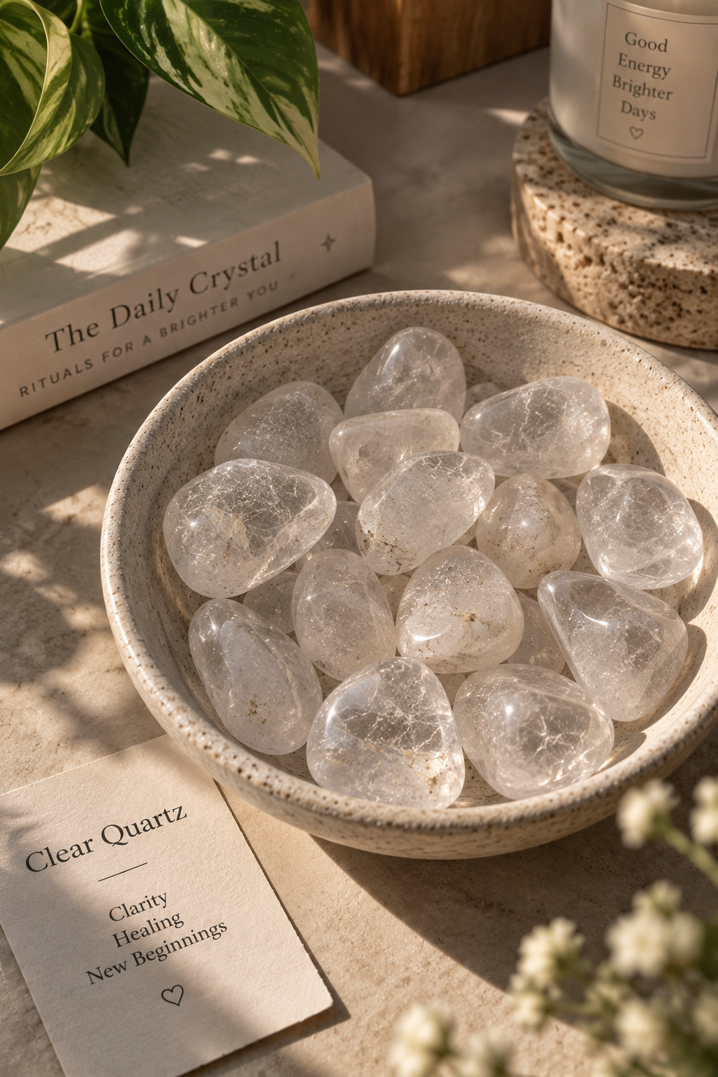 Clear quartz tumble