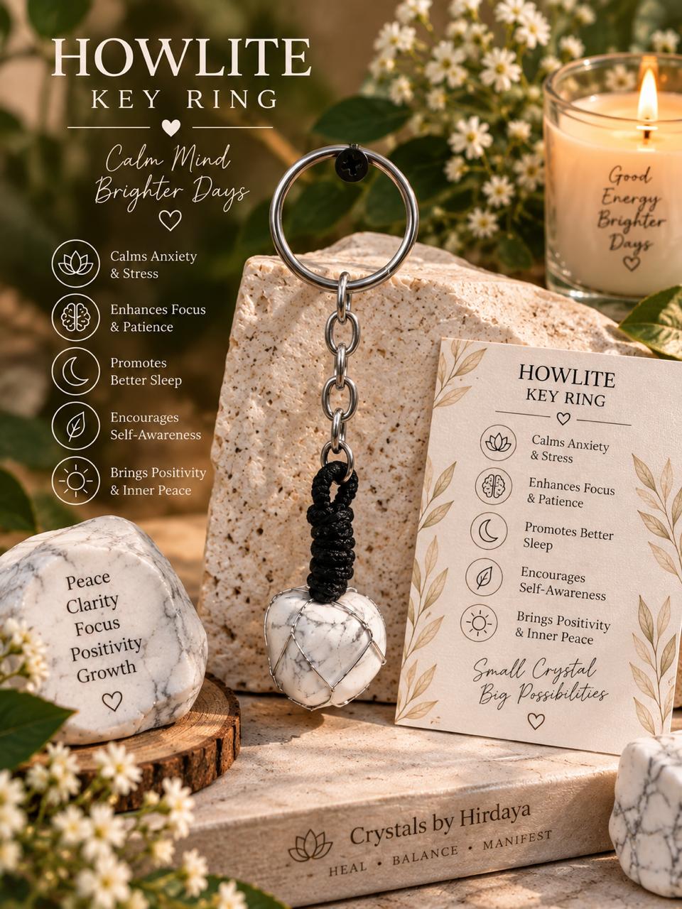 Howlite Crystal Keyring – Calm, Peace & Positive Energy 🤍