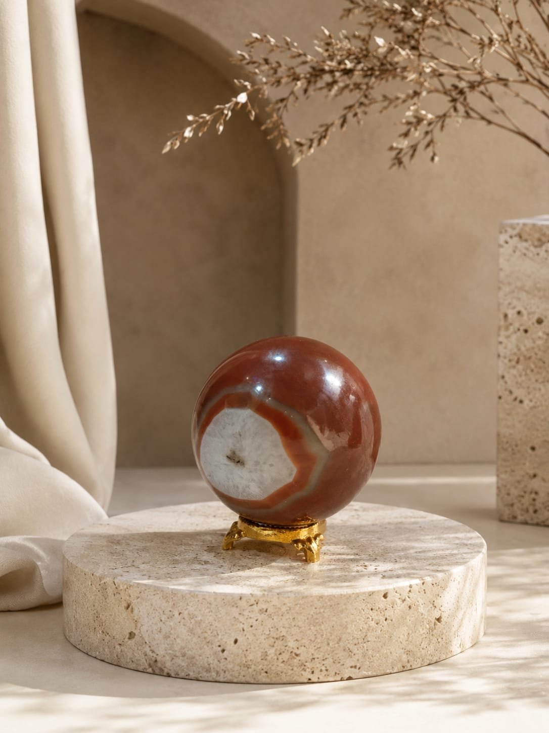 Red carnelian sphere (400 to 450 gm)