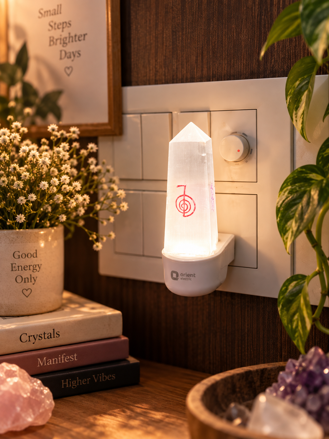 Selenite Lamp with Reiki Symbol
