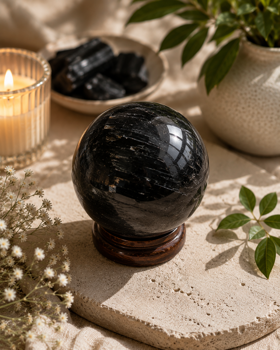 Black tourmaline sphere